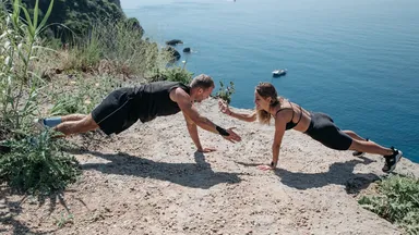 two people working out outdoors